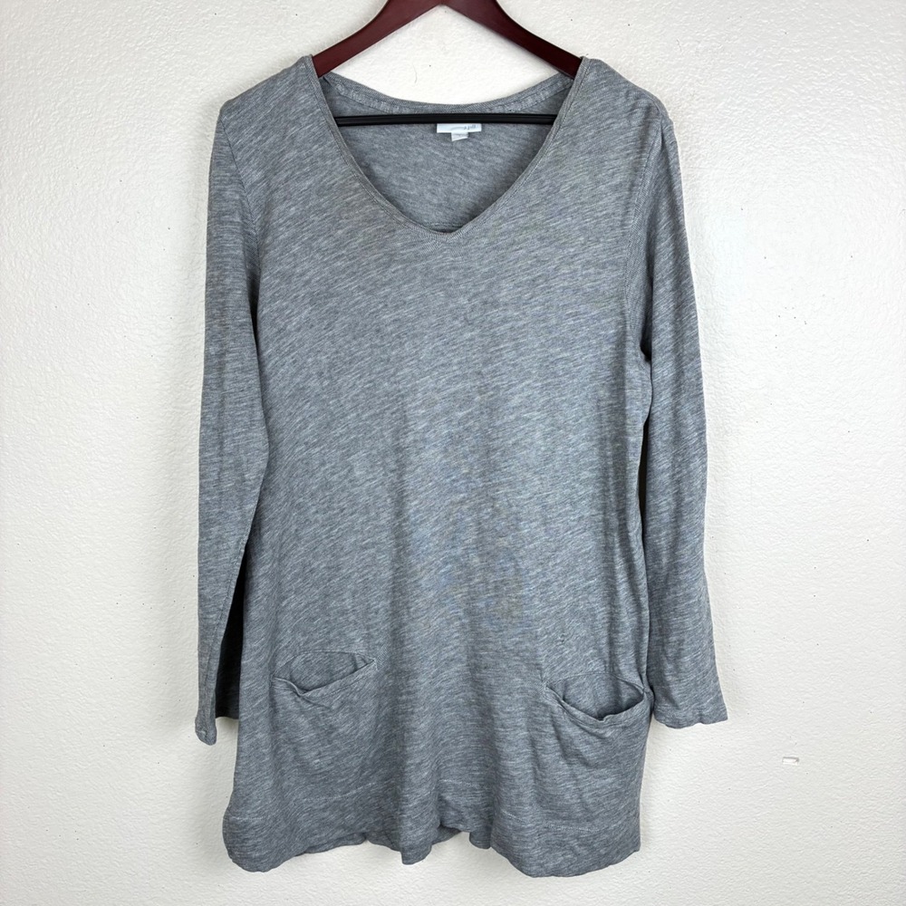 J. Jill Tunic Top Sz L %100 Cotton Slub Knit Minimalist Coastal Long Sleeve Gray
